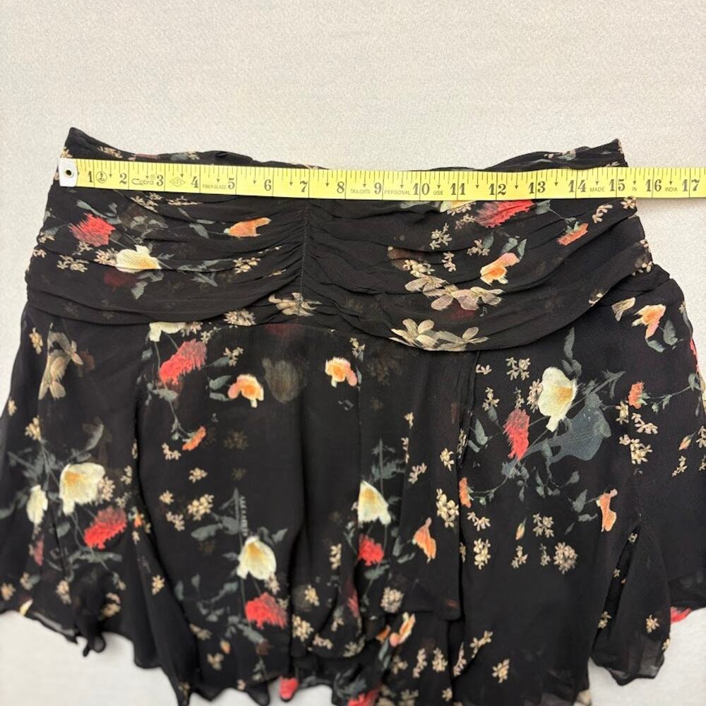 ALLSAINTS Erica Kora Asymmetric Hem Black Floral Tiered Mini Skirt Size 10 - Picture 12 of 13